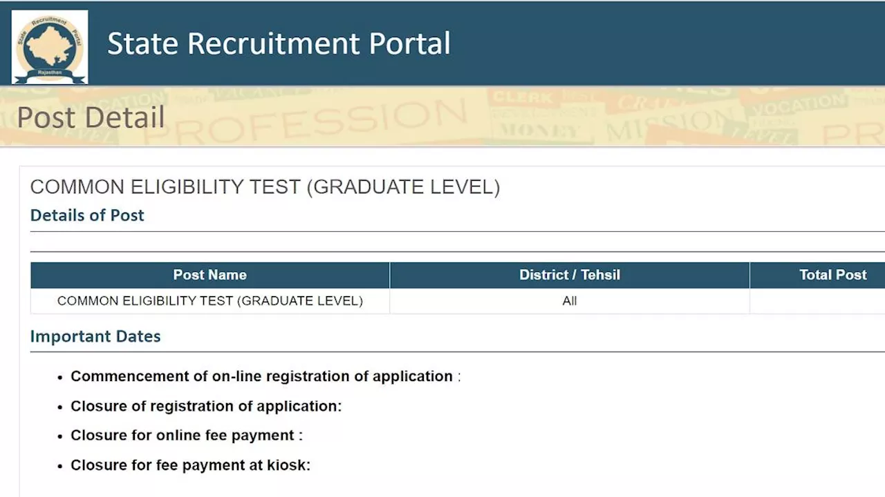 RSMSSB CET 2024: राजस्थान समान पात्रता परीक्षा स्नातक के लिए आवेदन आज से, इन पदों पर होगी सीधी भर्ती