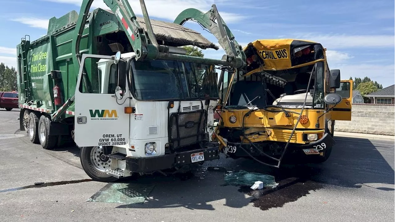 Students injured after head-on collision between school bus, garbage truck in Spanish Fork