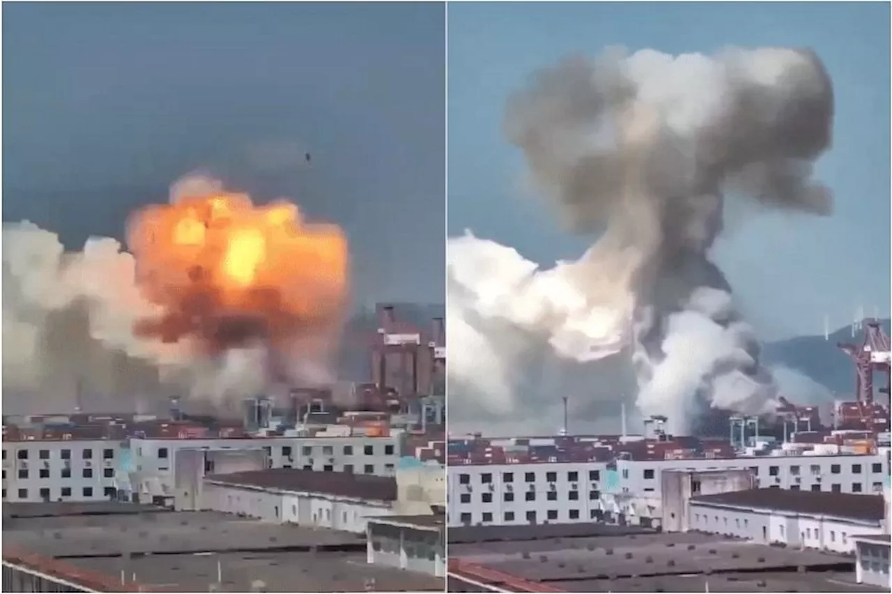 Powerful explosion sets off a fireball on container ship at Chinese port