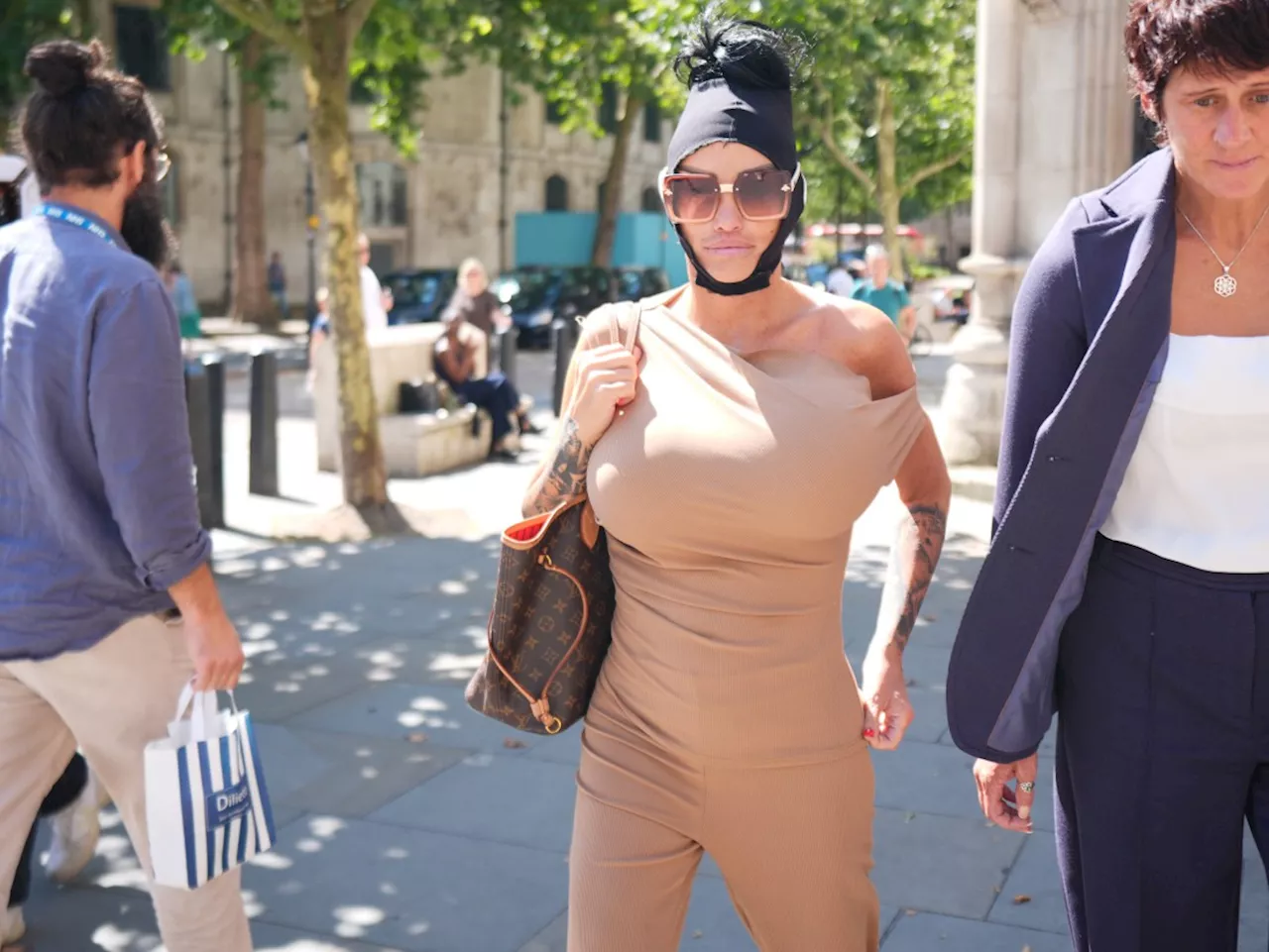 Katie Price arrives at court to face justice after being arrested at Heathrow airport returning from...