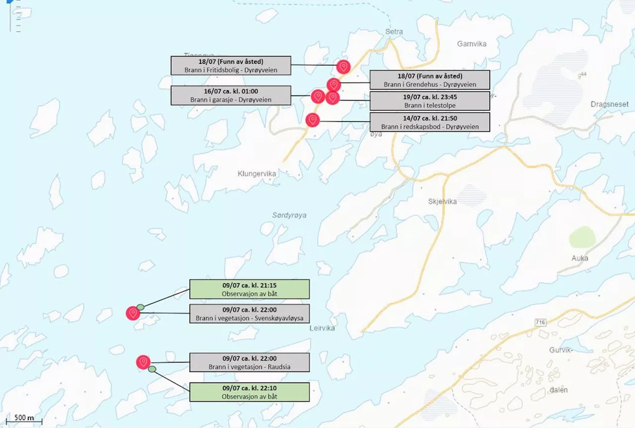 Etterlyser båt etter syv branner i Trøndelag