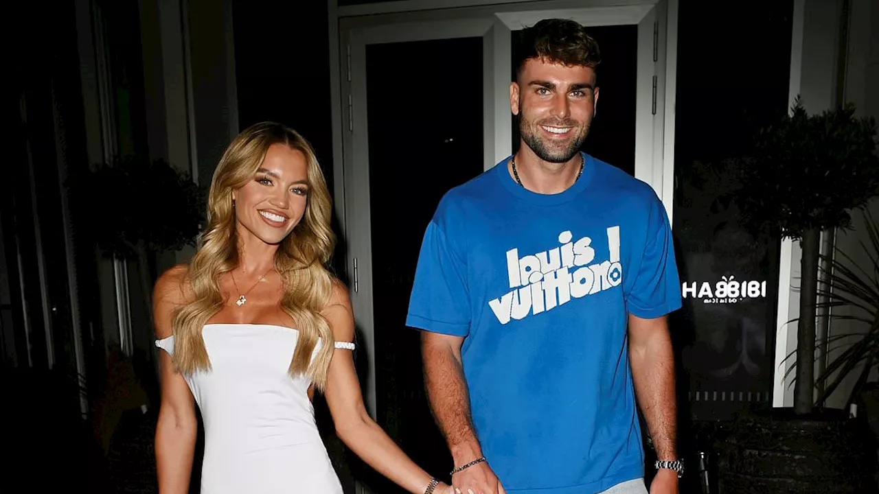 Love Island's Molly Smith puts on a leggy display in a white minidress as she celebrates boyfriend...