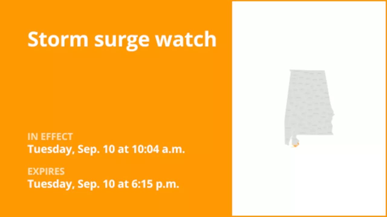 Storm surge watch affecting Baldwin County until Tuesday evening