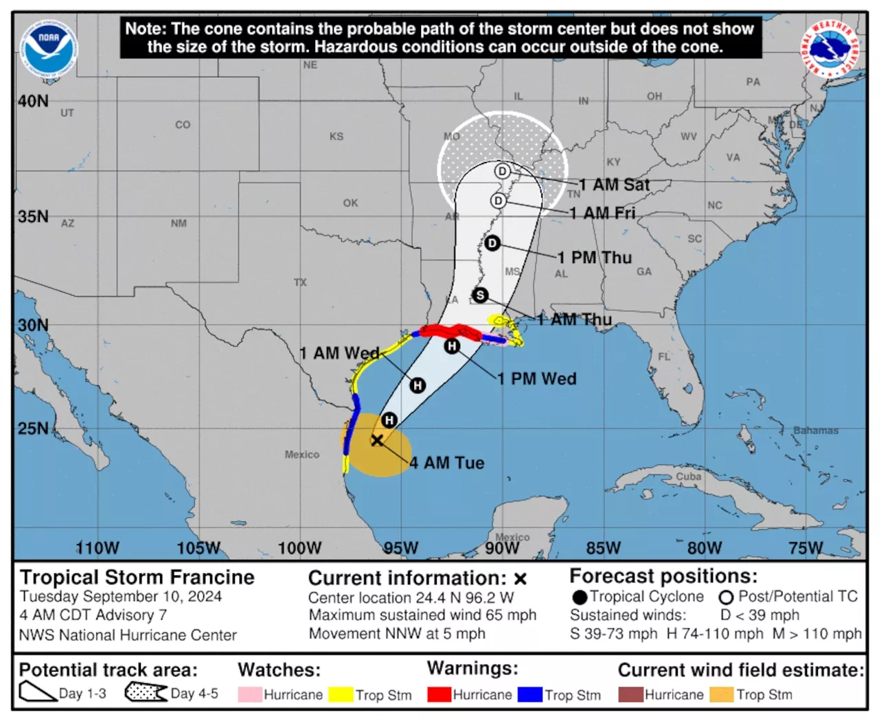 Tropical Storm Francine track update: Francine expected to become a hurricane today