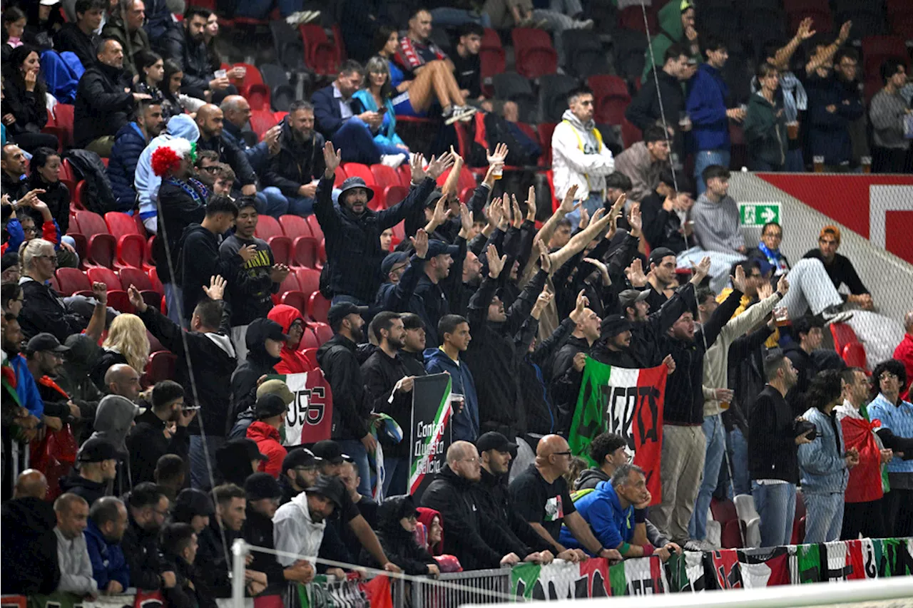 Italy fans turn their backs during Israel anthem before Nations League match