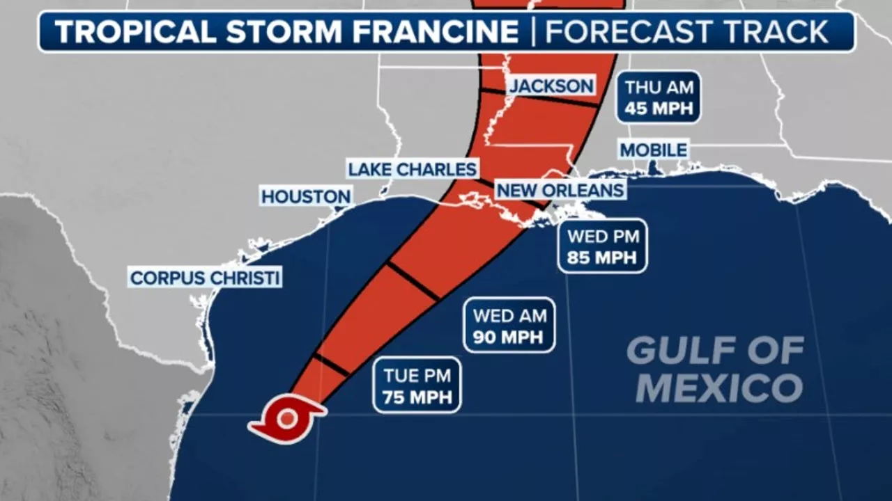 Francine to become hurricane by Tuesday as Texas, Louisiana rush preparations