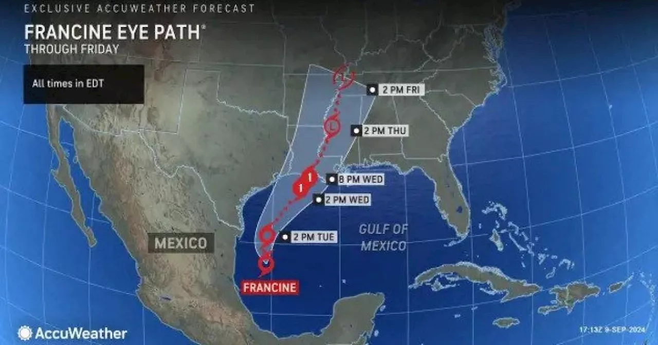 Map shows Tropical Storm Francine aiming to strike US has a hurricane