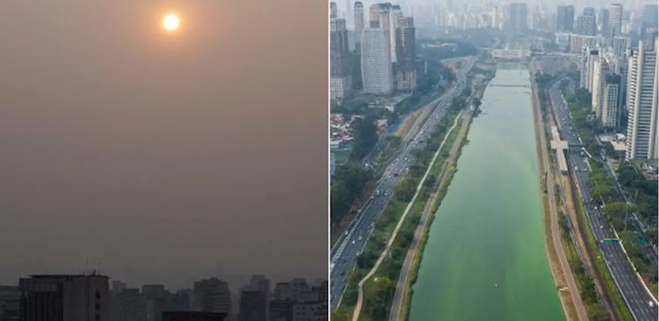 Poluição e seca deixam sol laranja e Rio Pinheiros verde em São Paulo