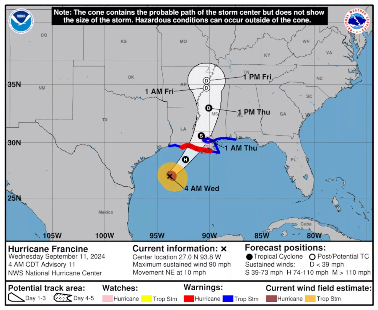 Hurricane Francine track update: Francine stronger as it nears landfall