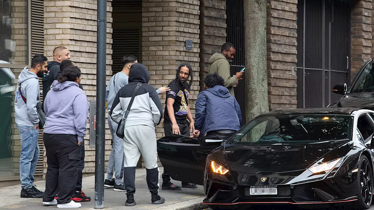 Moment ex-convict is greeted outside prison by a £200K Lamborghini