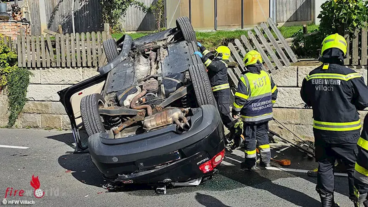 Ktn: Pkw stürzt in Villach von Parkplatz auf darunterliegende Stützmauer → ein Verletzter