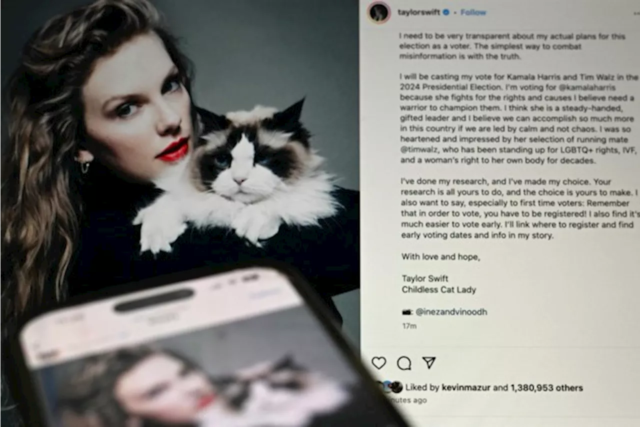 “Kinderloze kattenvrouw” Taylor Swift spreekt steun uit voor Kamala Harris