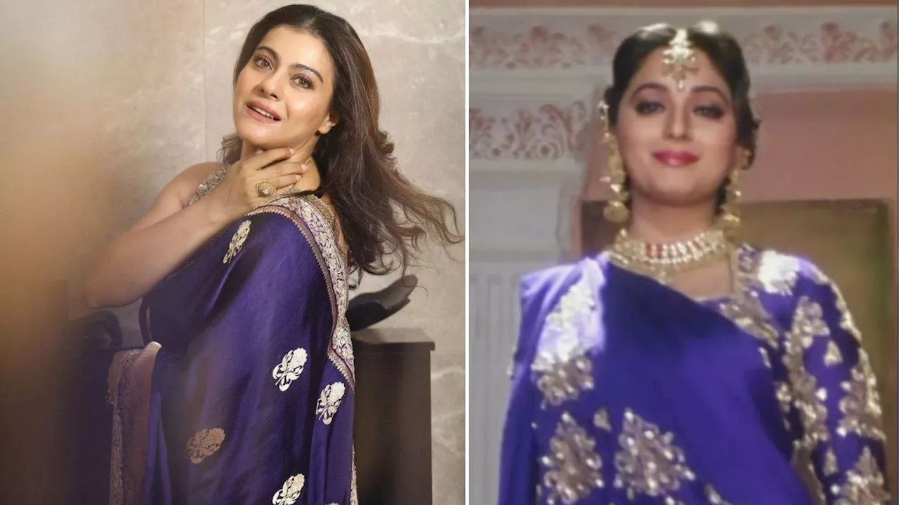 Kajol ने पहनी 'निशा' की नीली साड़ी, 30 साल बाद रीक्रिएट किया माधुरी दीक्षित का लुक