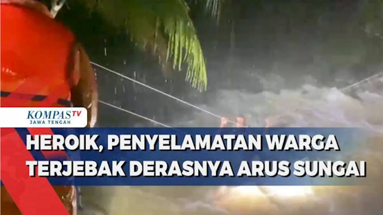 Heroik, Penyelamatan Warga Terjebak Derasnya Arus Sungai Kawung Banyumas