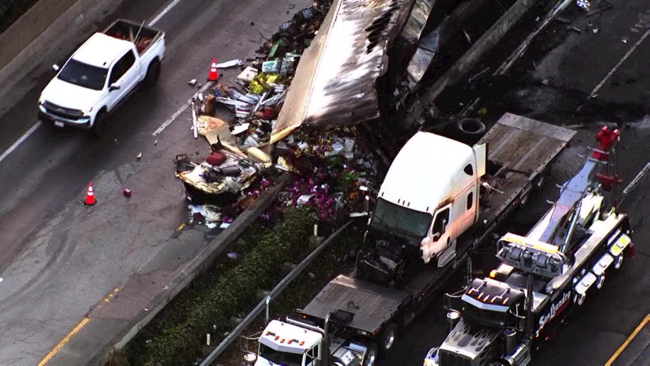 Big rigs snarl traffic at Highway 238, Caldecott Tunnel area