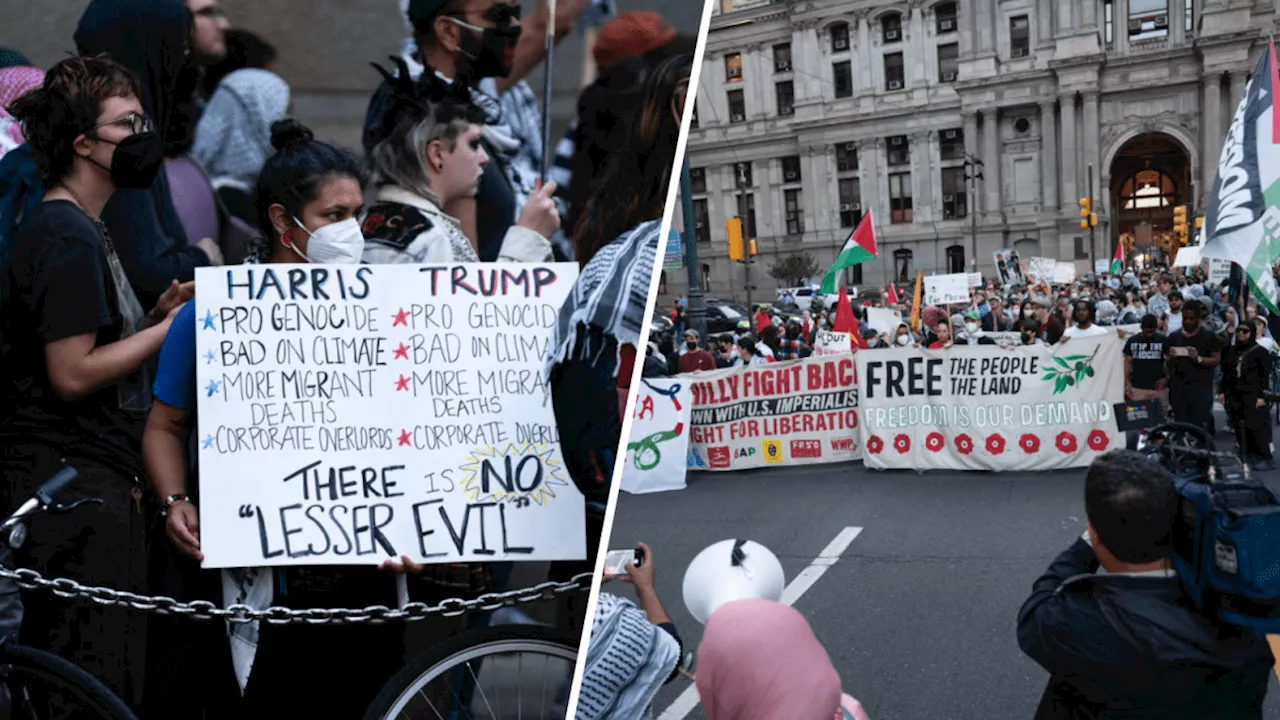 Pro-Palestinian protesters rally outside National Constitution Center during presidential debate