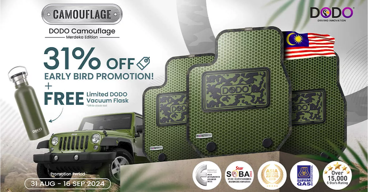 Enjoy 31% off Dodo Mat Camouflage car mat and receive a Dodo Limited Vacuum Flask until Sept 16!