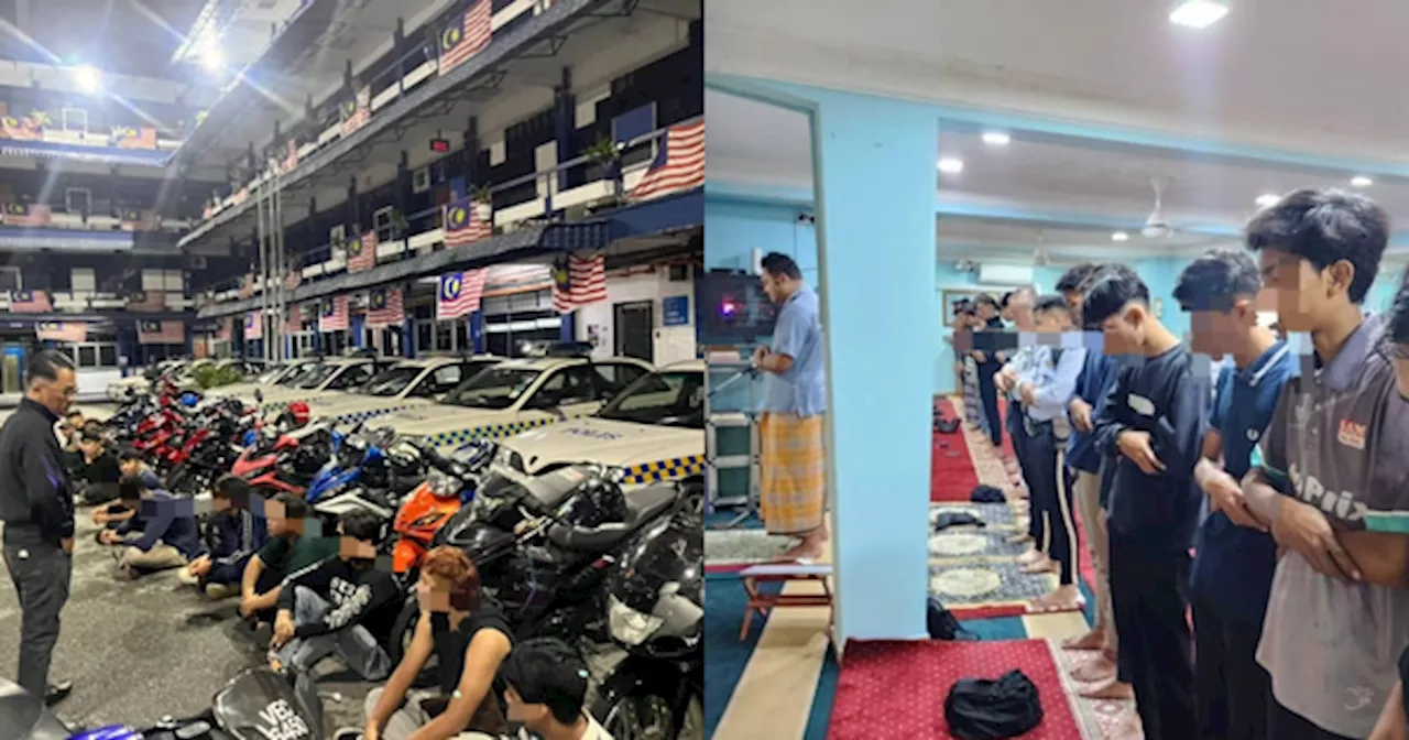 13 'Mat Rempit' Ditahan Polis, Dibawa Ke Surau & Dengar Tazkirah Subuh Untuk Pengajaran