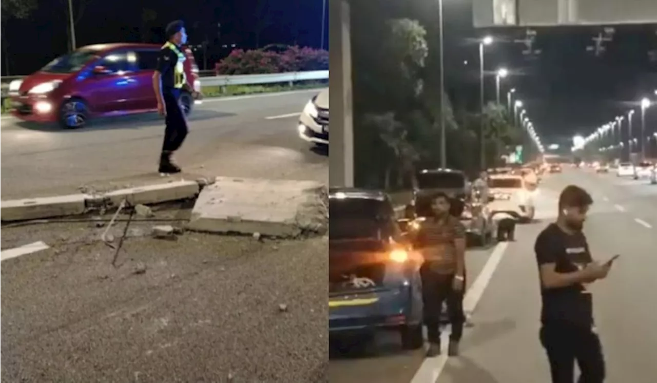 Bongkah Batu Atas Jalan Berhampiran KLIA, Lebih 10 Kereta Alami Tayar Pancit