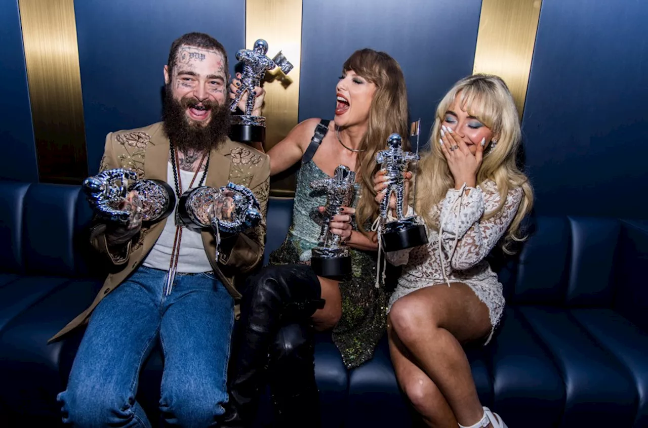 Taylor Swift, Sabrina Carpenter & Post Malone Pose for Celebratory Photos Backstage at the 2024 VMAs