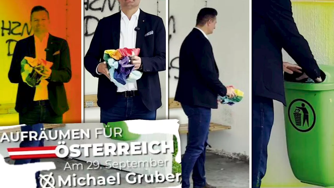 Provokation auf Instagram - FPÖ-Politiker wirft Regenbogenfahne in den Mistkübel