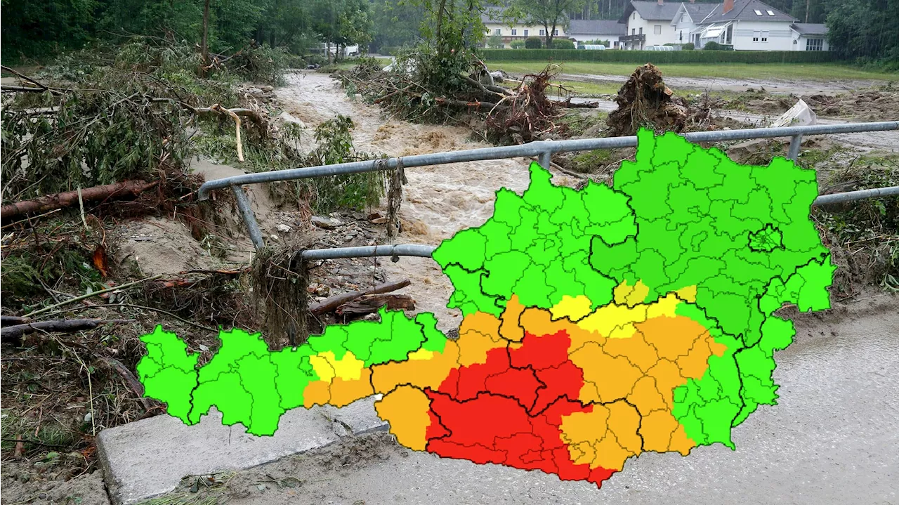 Sintflut-Alarm in Österreich - Warnstufe ROT für mehrere Bundesländer ausgerufen