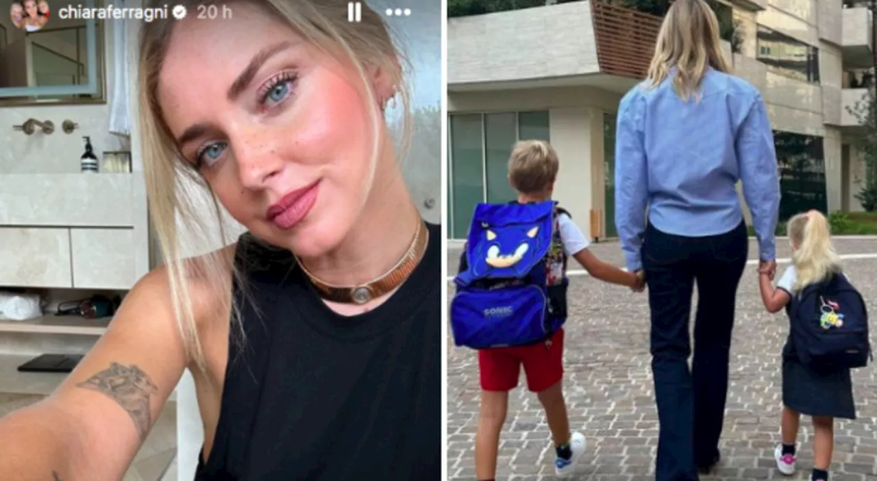 Chiara Ferragni, il ritorno a scuola di Leone e Vittoria: la mamma mano nella mano con i figli (senza papà Fed