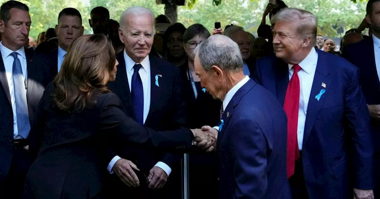 Trump shakes hands with Harris and gives fake smile and ignores Biden