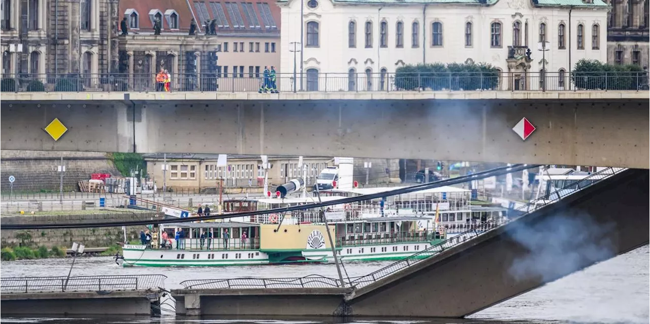 Arbeiten nach Br&uuml;ckeneinsturz - Elbe-Hochwasser droht