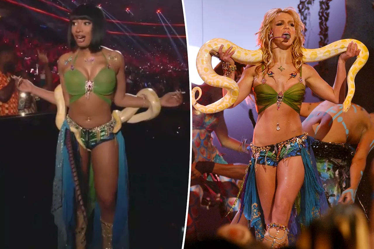 Megan Thee Stallion cosplays Britney Spears' 'Slave 4 U' style at VMAs 2024 — live snake and all