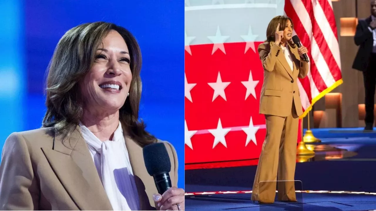 Madam Vice President Kamala Harris wore a Tan Custom Chloe Suit to Day