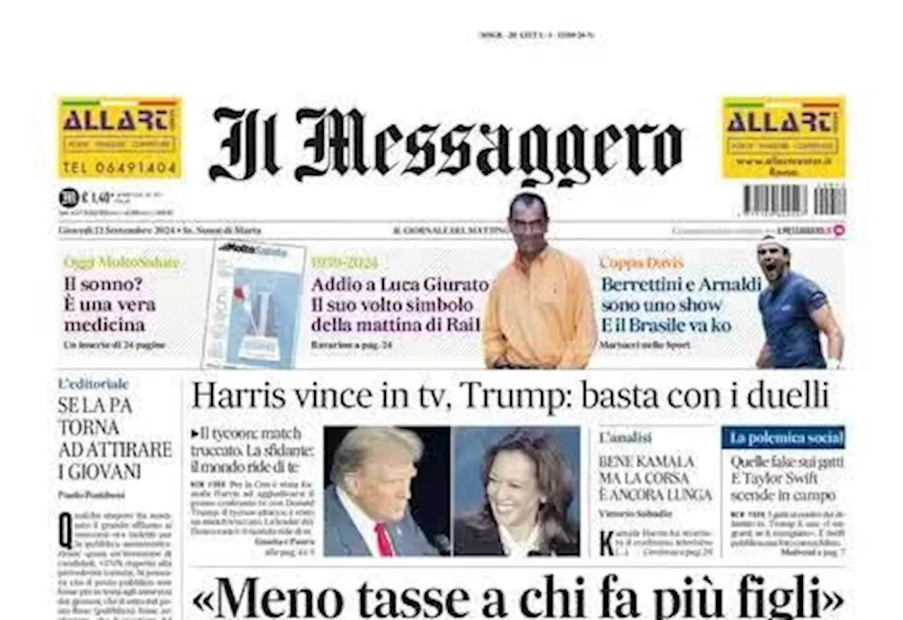 Il Messaggero in prima pagina su Totti: 'Deluso dalla Roma, De Rossi parafulmine'