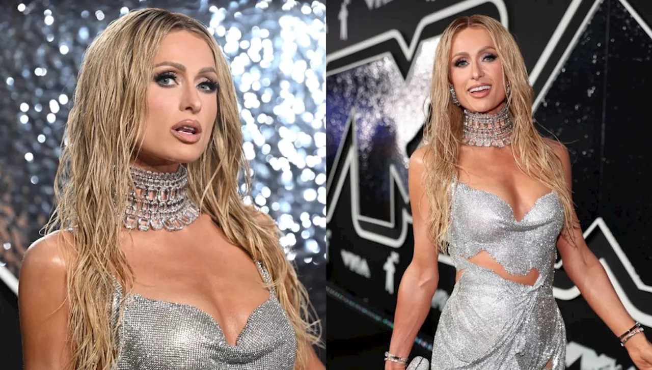 Paris Hilton Captivates in Crystallized Silver Celia Kritharioti Chainmail Dress for MTV VMAs 2024 Red Carpet