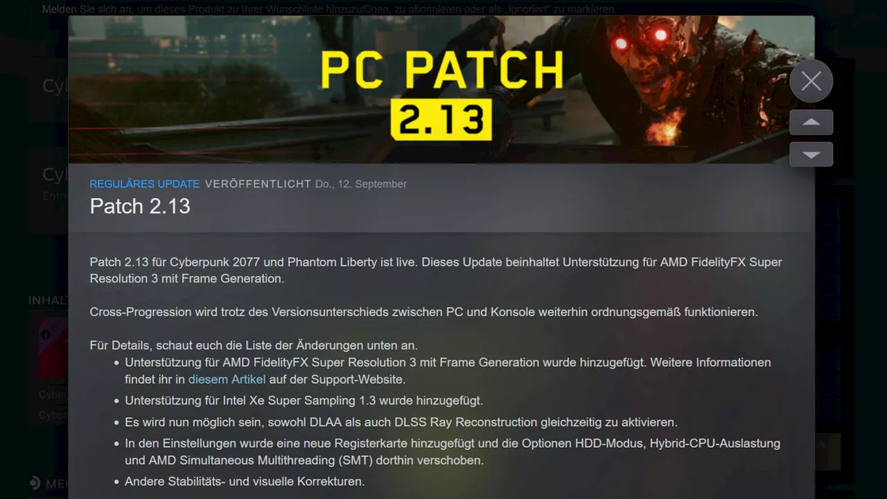 Patch 2.13: AMD FSR 3 ist jetzt in Cyberpunk 2077 verfügbar