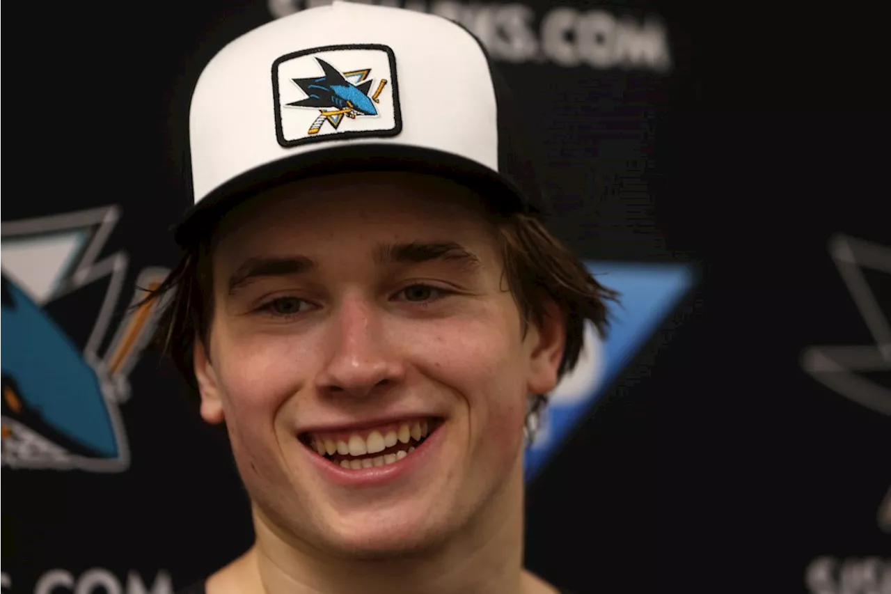 Celebrini scores pretty first goal in Sharks uniform at Rookie Faceoff