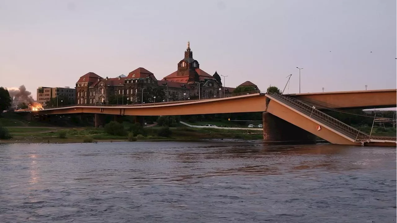 Zeitdruck wegen Hochwasser-Prognose: THW sprengt Teile der einsturzgefährdeten Carolabrücke in Dresden