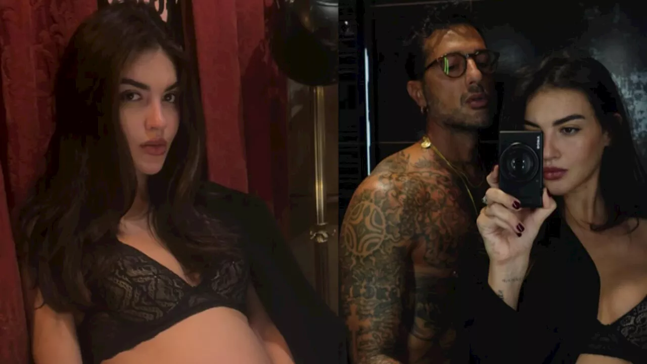 Fabrizio Corona: la fidanzata Sara Barbieri, al settimo mese di gravidanza, in intimo al ristorante