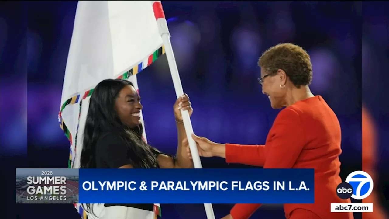 Olympic and Paralympics flags displayed at LA City Hall ahead of 2028 Games