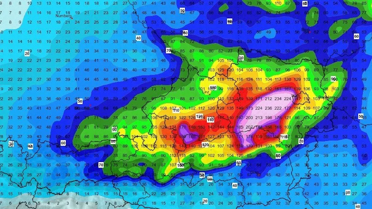 Unwetter mit starken Regenfällen und Orkanböen in Österreich