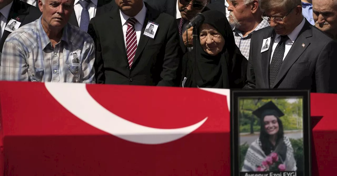 An American activist killed by Israeli fire is buried in Turkey as Israel strikes Gaza