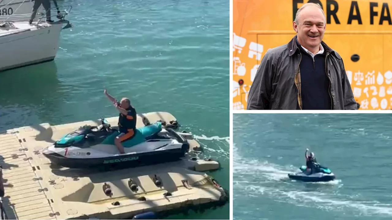 Liberal Democrat leader Sir Ed Davey arrives at party conference on jet ski