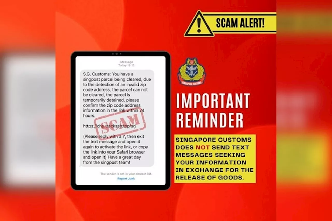 Singapore Customs warns public against falling for impersonation SMS scam