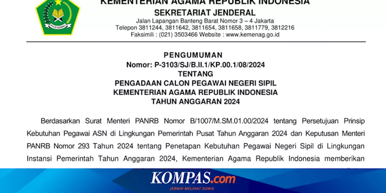 Catat Jadwal Pengumuman Seleksi Administrasi CPNS Kemenag 2024