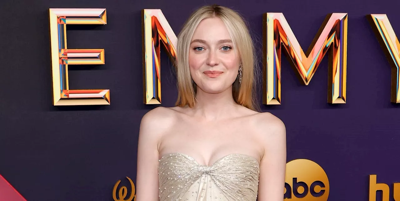 Dakota Fanning Glows in a Champagne Gown Dotted With Pearls at the 2024 Emmys