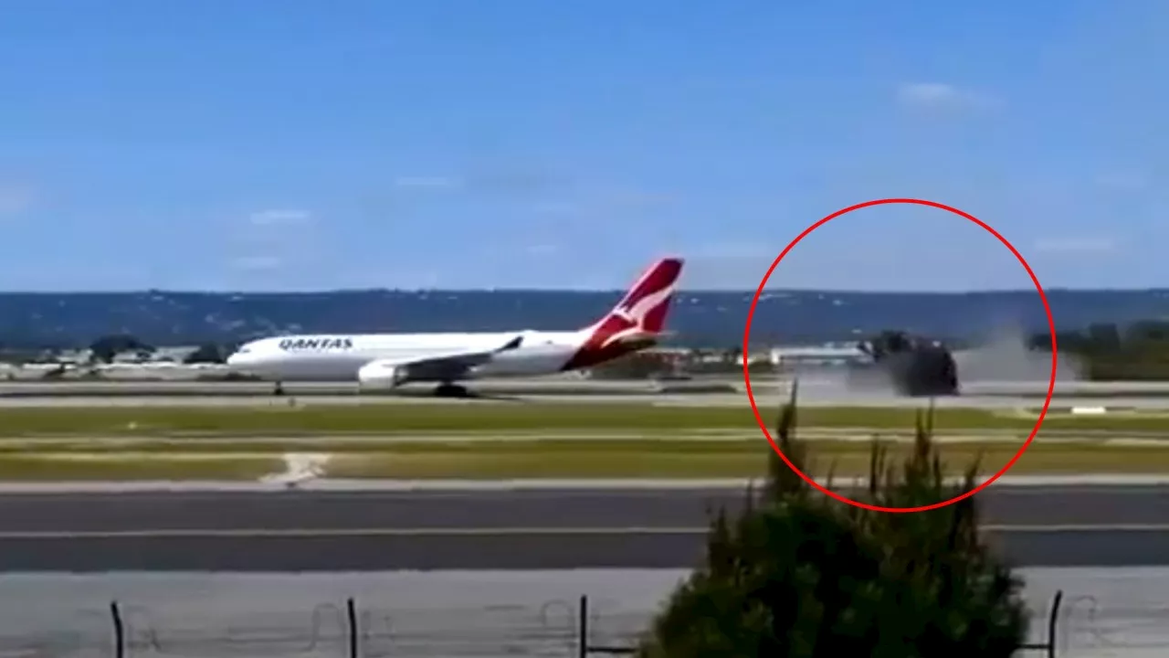 Footage captures shock moment Qantas plane tears up runway during take-off