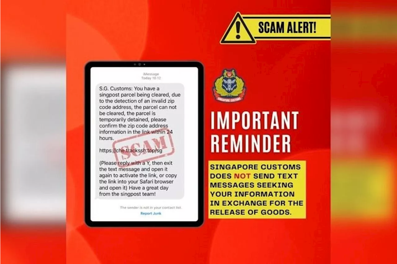 Singapore Customs warns public against falling for SMS impersonation scam