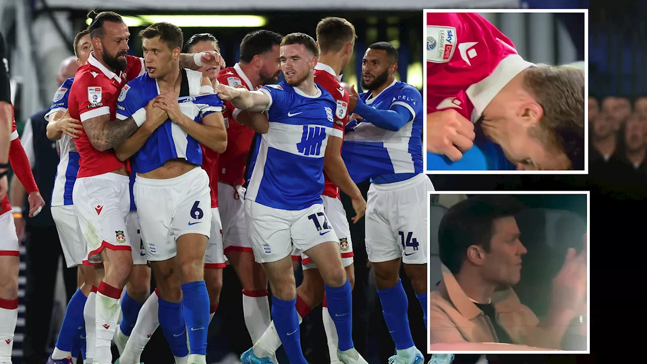 Tom Brady applauds enthusiastically as mass brawl erupts after Wrexham ace almost BITES Birmingham star...