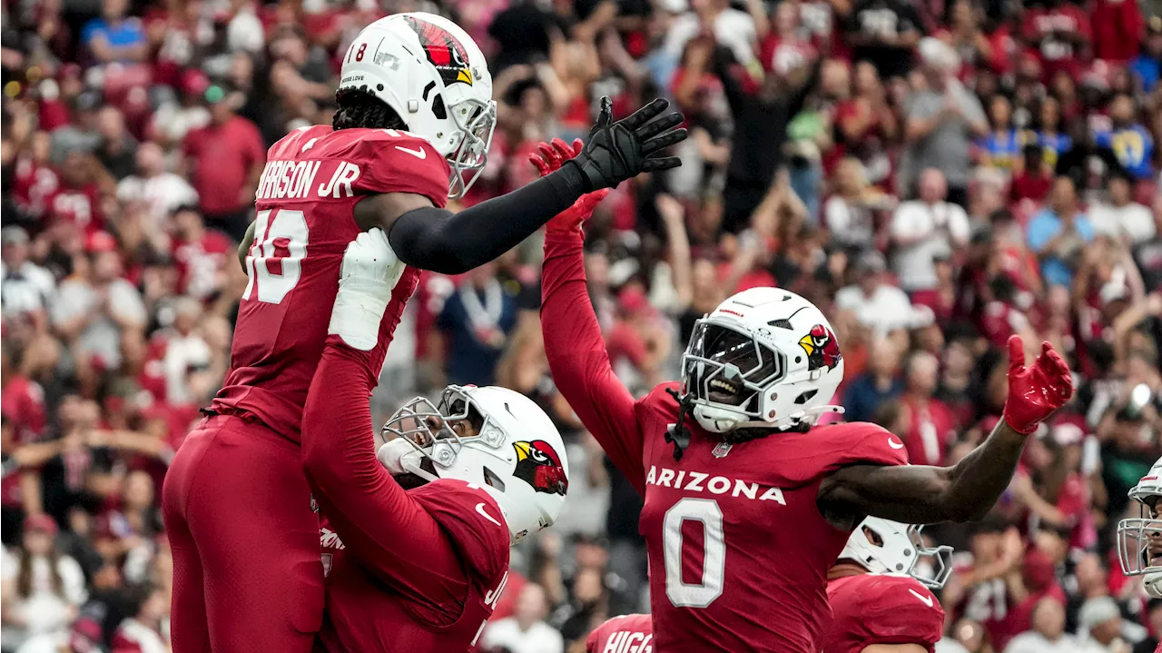 Harrison Jr. catches first two NFL TDs, Murray shines as Cardinals roll past Rams