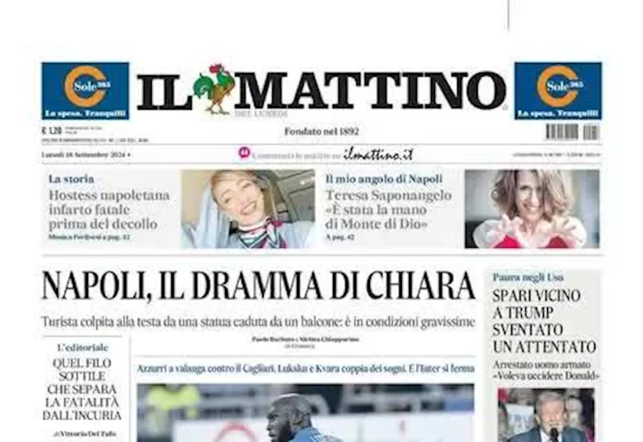 Il Mattino in prima pagina celebra la terza vittoria del Napoli: 'Riecco la vetta'