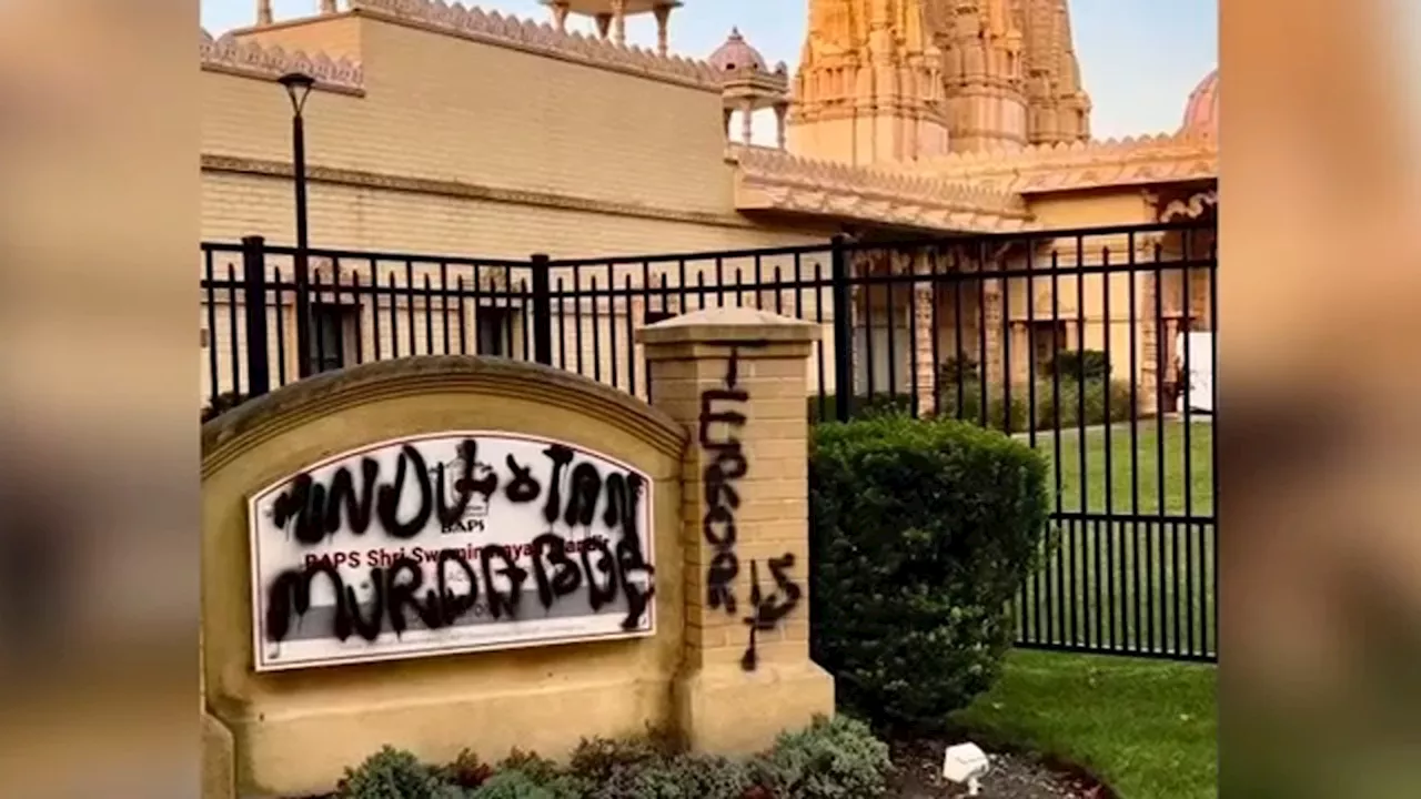 Community, advocate groups speak out after Hindu temple vandalized in Melville, Long Island